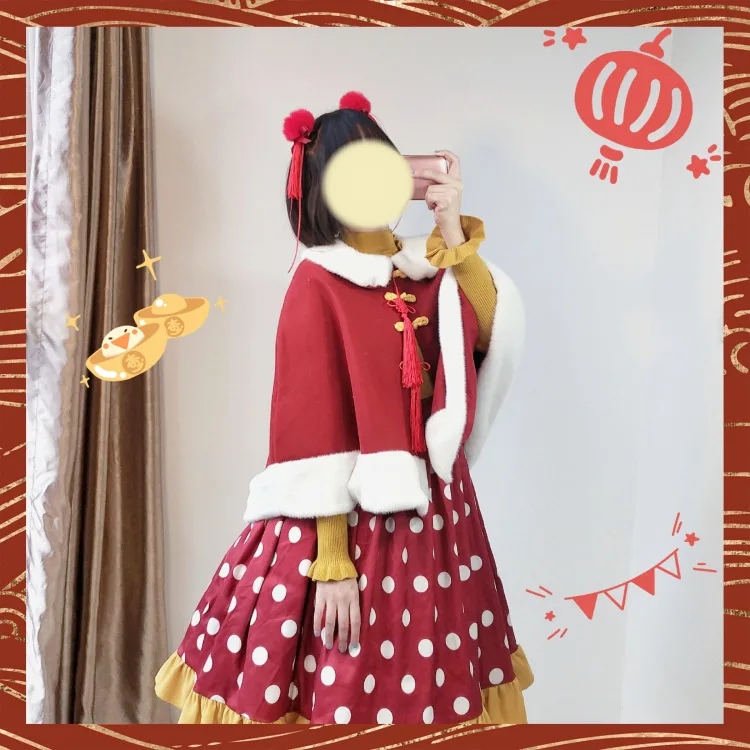 

Japanese sweet student lolita dress vintage falbala high waist wave point kawaii dress kawaii girl gothic lolita jsk cosplay