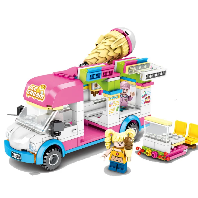 

601302 City Series Street View Ice Cream Car Creative Colorful Educational DIY Building Blocks toy for Kids Children Gifts