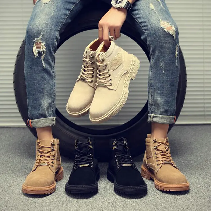 

2019 Autumn Martin boots Men's Desert Booties Lace-up high-top Genuine Leather Work boots C22-89
