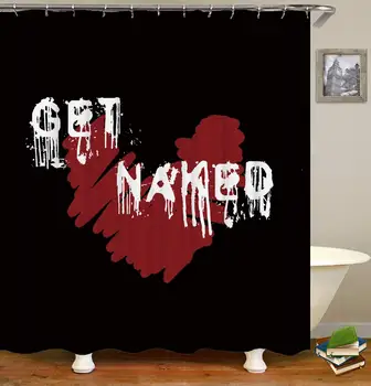 

Shower Curtain for Bathroom with Art Funny Art Font Get Naked Illegible White Word and Big Red Romantic Red Heart,Durable