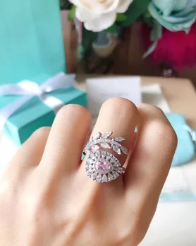 

Tshou286 pink zircon 925 silver Leaves ring wedding ring for women