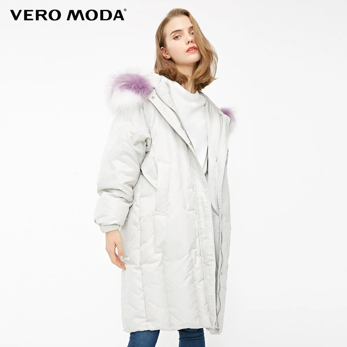 Vero Moda пуховик средней длины с капюшоном со съемным мехом енота средней длины куртка-парка | 318412536 - Цвет: Vapor grey