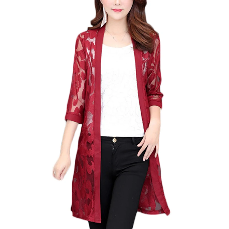 New Arrival Plus Size 5XL Hollow Out Cardigan Women 2019 Spring Summer Fashion Thin Knitted Sweater Female Outwear Coat XL-5XL |