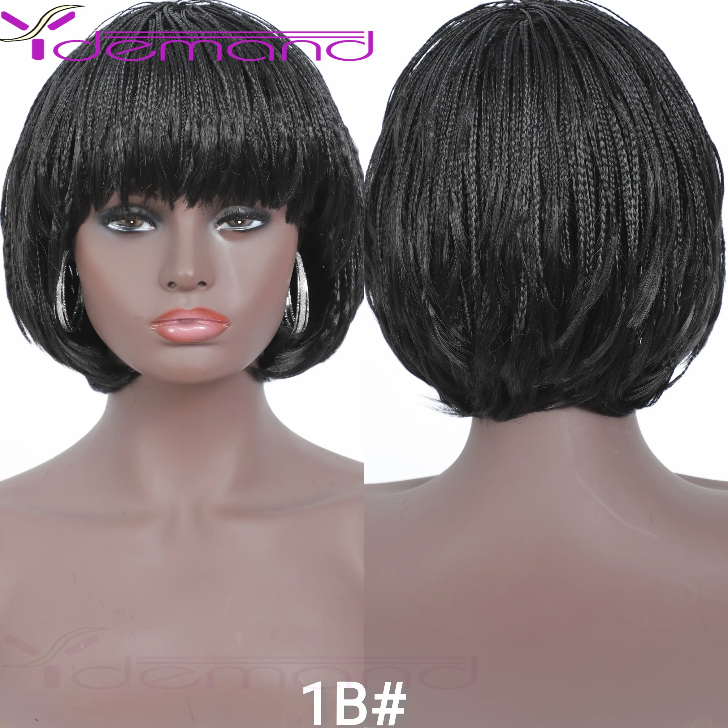 Y Demand Short Braided Wigs With Bangs For Women Braid African Wig Natural Black Cool Girl Natural Hair Synthetic Fiber synthetic hair wigs
