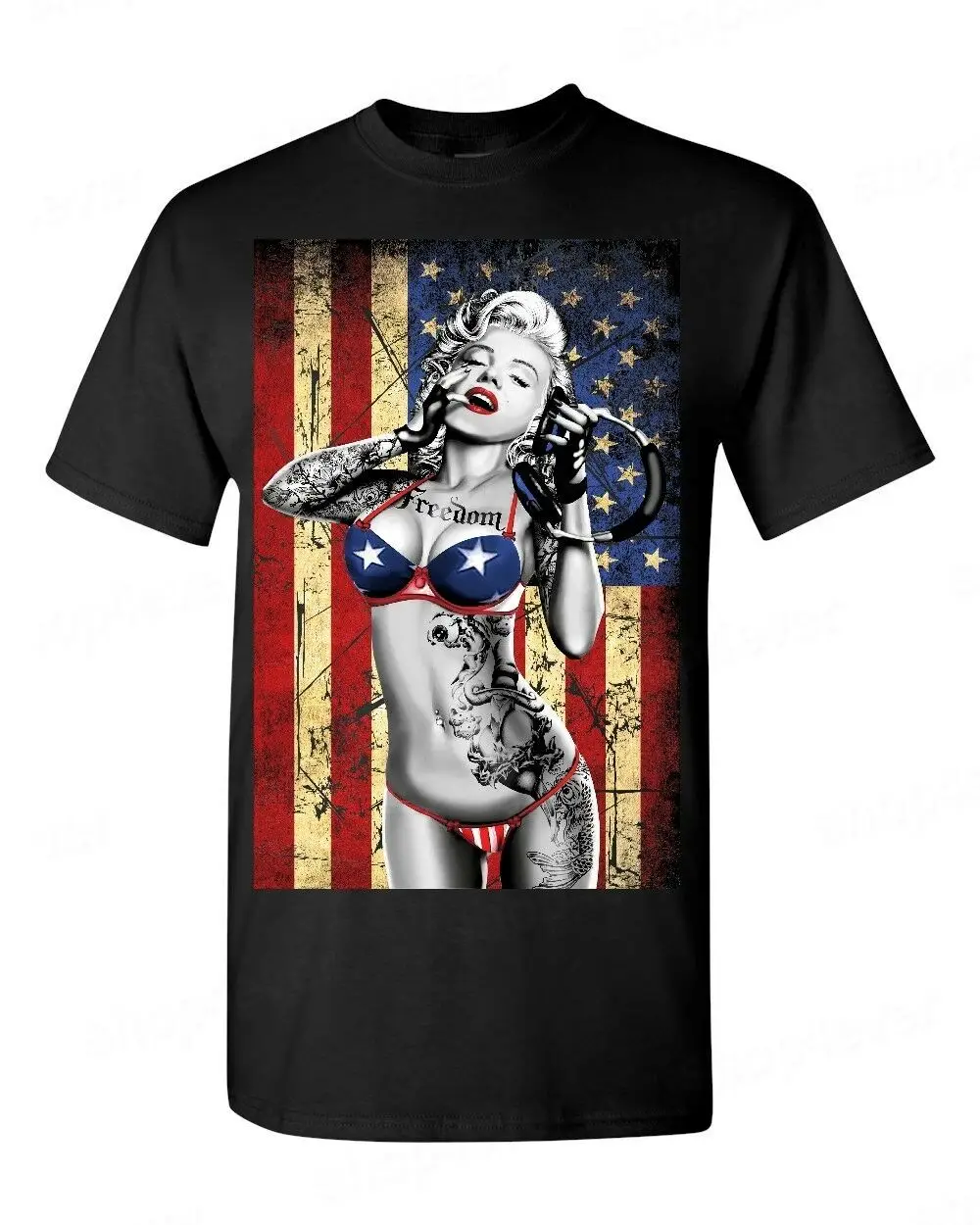 Summer 2019 Marilyn Monroe Bikini American Flag T-Shirt 4th Of July Pride Vintage Tee Lil Uzi Vert Discount Harajuku Men Tshirt | Мужская