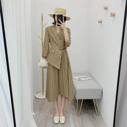 Женские платья новое поступление с отворотом нерегулярные vestido de festa короткие однотонные Vestidos De Festa плиссированные элегантные женские платья - Цвет: as photo