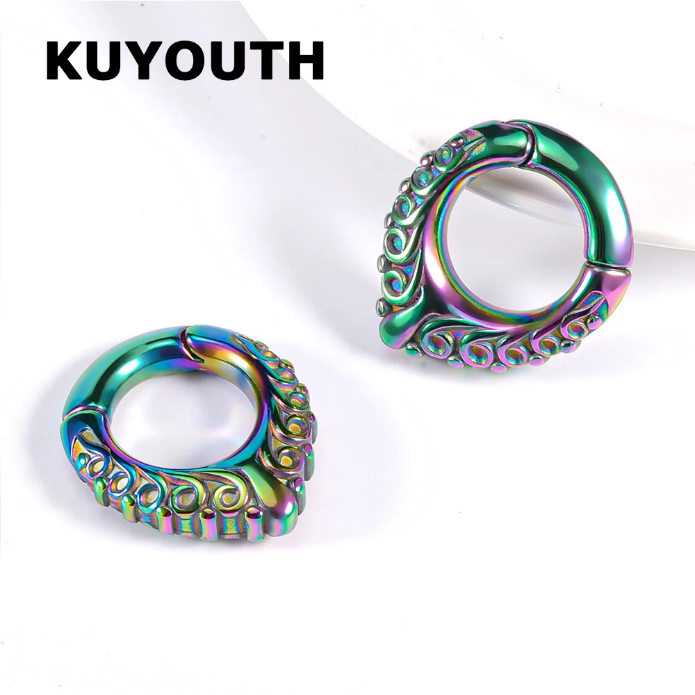 KUYOUTH Stilvolle Edelstahl-Ohrgewichte mit Wassertropfen-Blumenmuster, magnetisch, für Körperpiercing, Schmuck, Ohrringe, 2 Stück – Detail 9