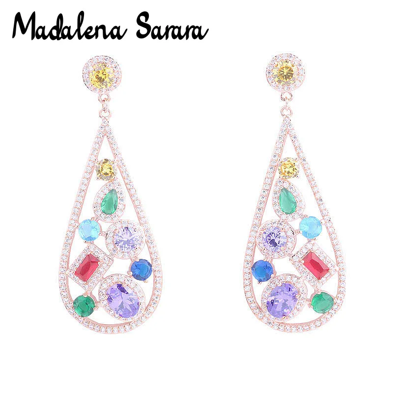 

MADALENA SARARA AAA Cubic Zirconia Pave Setting Dangle Drop Style Earrings Nation Elements