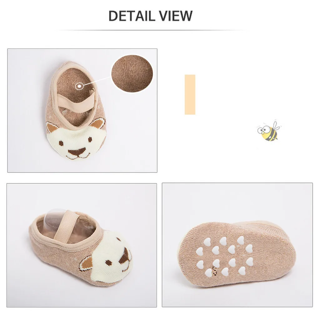 Зимние носки для девочек милые рождественские носки детские носки-тапочки с героями мультфильмов носки для новорожденных, детей, на нескользящей подошве для маленьких обувь W1119