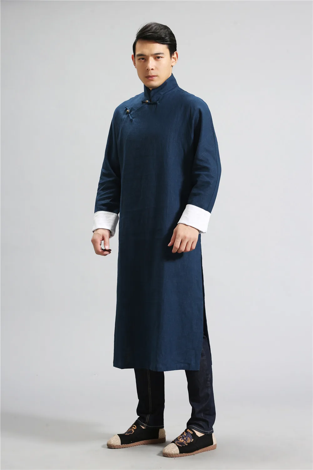 Мужской китайский стиль, Свободный Повседневный льняной хлопок и конопля, черное пальто, мужской кардиган, кунг-фу, крыло Чун