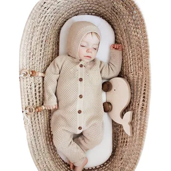 

2 Pcs Newborn Baby Girl Boy Knit Romper Jumpsuit Hat Outfits Long Sleeve Winter Warm Coat Infant Clothing Baby Romper Jumpsuit