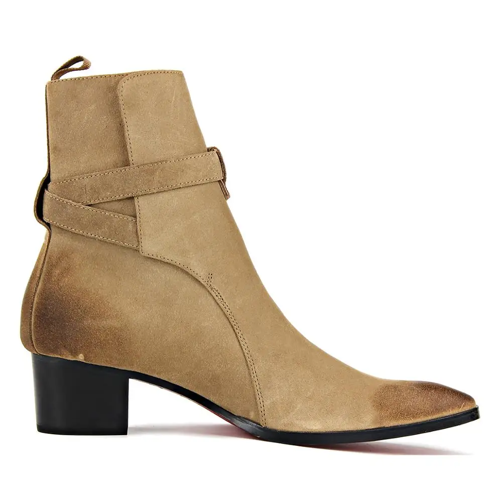 Genuine Cow Leather Suede high heel Men Boots high top Zipper fashion British style fashion men's Chelsea Boots Hot
