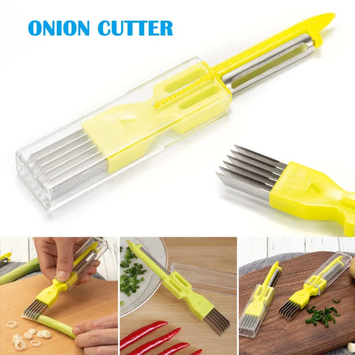 Onion Vegetable Cutter Slicer Multi chopper Sharp Scallion Kitchen knife Shred Tools Slice Cutlery 66CY