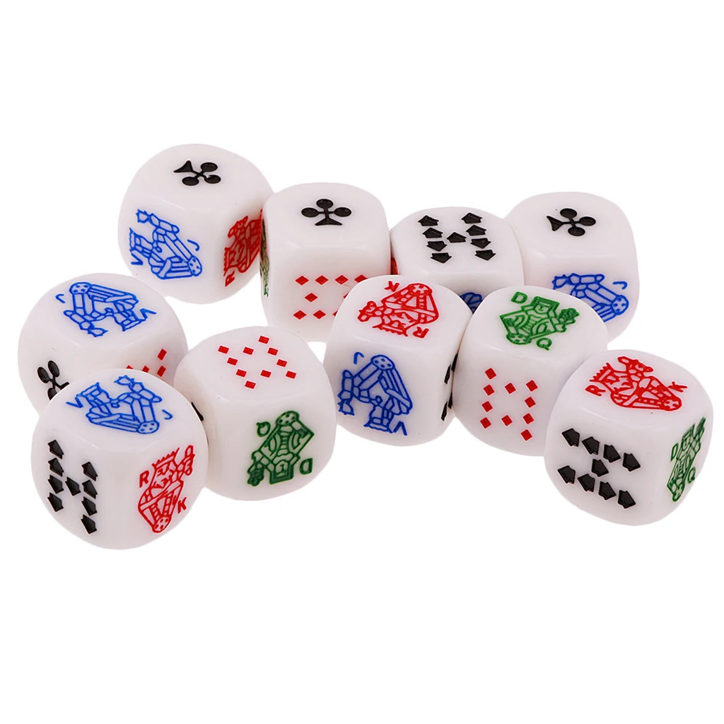 10 Pieces of Six Sided D6(Ace,King,Queen,Jack,10,9) Poker Gaming Card Game Dice 10 Pieces of Six Sided D6(Ace,King,Queen,Jack,10,9) Poker Gaming Card Game Dice
