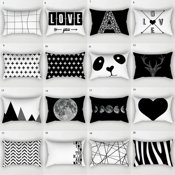 

30x50cm Black White Polyester Geometric Cushion Cover Home Decoration Plain Weave Map Pillow Cover Durable Home Supplies
