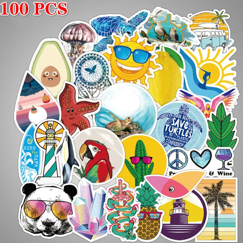 50 Pcs VSCO GIRL Stickers Shaka Surfing Sea Summer Beach Decal For Laptop Fridge