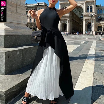 

2 Piece Outfits for Women Halter Backless Asymmetrical Top & Pleated Skirt