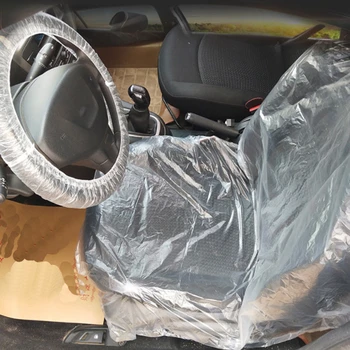 

100 PCS Universal Car Seat Cover Steering Wheel Cover Disposable Plastic Car Seat Cover Steering Wheel Cover