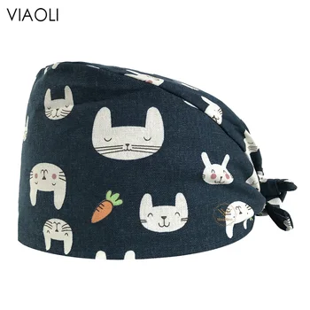 Günstig VIAOLI-Staub Kappe Einstellbar Peeling Hut Peeling Kappe Cartoon Kaninchen Druck Schönheit Salon Arbeiten Hut Sauber Hut Peelings Funktionieren Hut Spa Hut