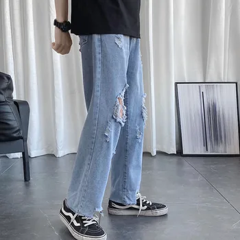 

Men's jeans 2020 spring new slim-fit, ripped, large size, nine-minute jeans, loose, casual, personalized, young men's wear