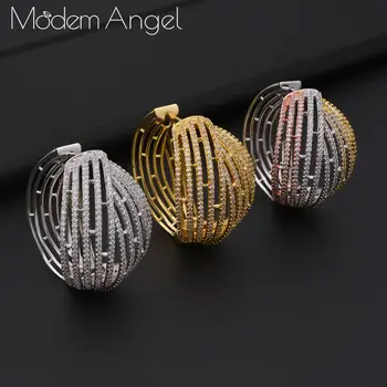 

ModemAngel Luxury Link Cubic Zircon Statement Big Hoop Earrings For Women Wedding DUBAI Bridal Round Circle Hoop Earrings