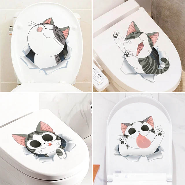 3D Anime Katze Tier Wc Aufkleber Dekoration Diy Wc Waschraum PVC Poster  Kätzchen Cartoon Wand Kunst Abziehbilder Für Kinder zimmer - AliExpress