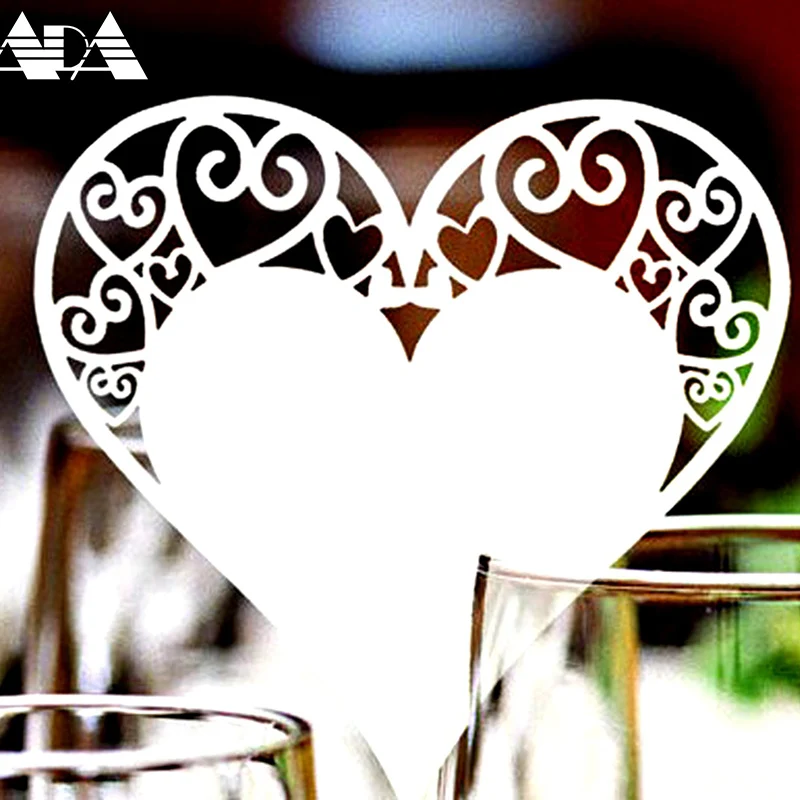 

10/pcs Heart shaped wedding paper card adorn Table Name Place Escort Cup Card Wine Glass Cards Paper Laser Cut Party Decoration