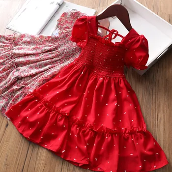 

Summer New Girl Dress Party Puff Sleeves Floral Printing Princess ChiffonToddler Children Dresses