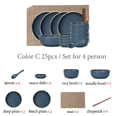 ANTOWALL Nordic керамическая фарфоровая Комплектная посуда для 1/2/4 человек Morandi посуда набор столовых приборов влюбленных бытовые плиты - Цвет: 4 person set A