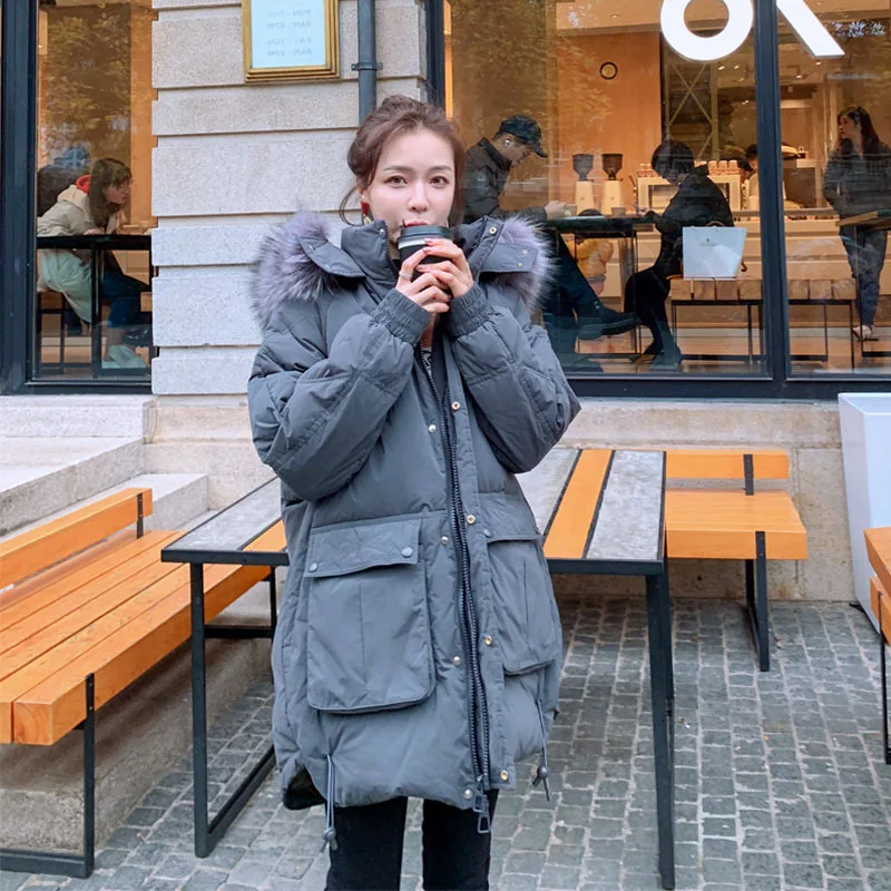 

Photo Shoot Mid-length Hooded Cotton-padded Clothes 2020 Winter New Style Charade Cotton Coat Large Pocket Loose Thick Cotton-pa