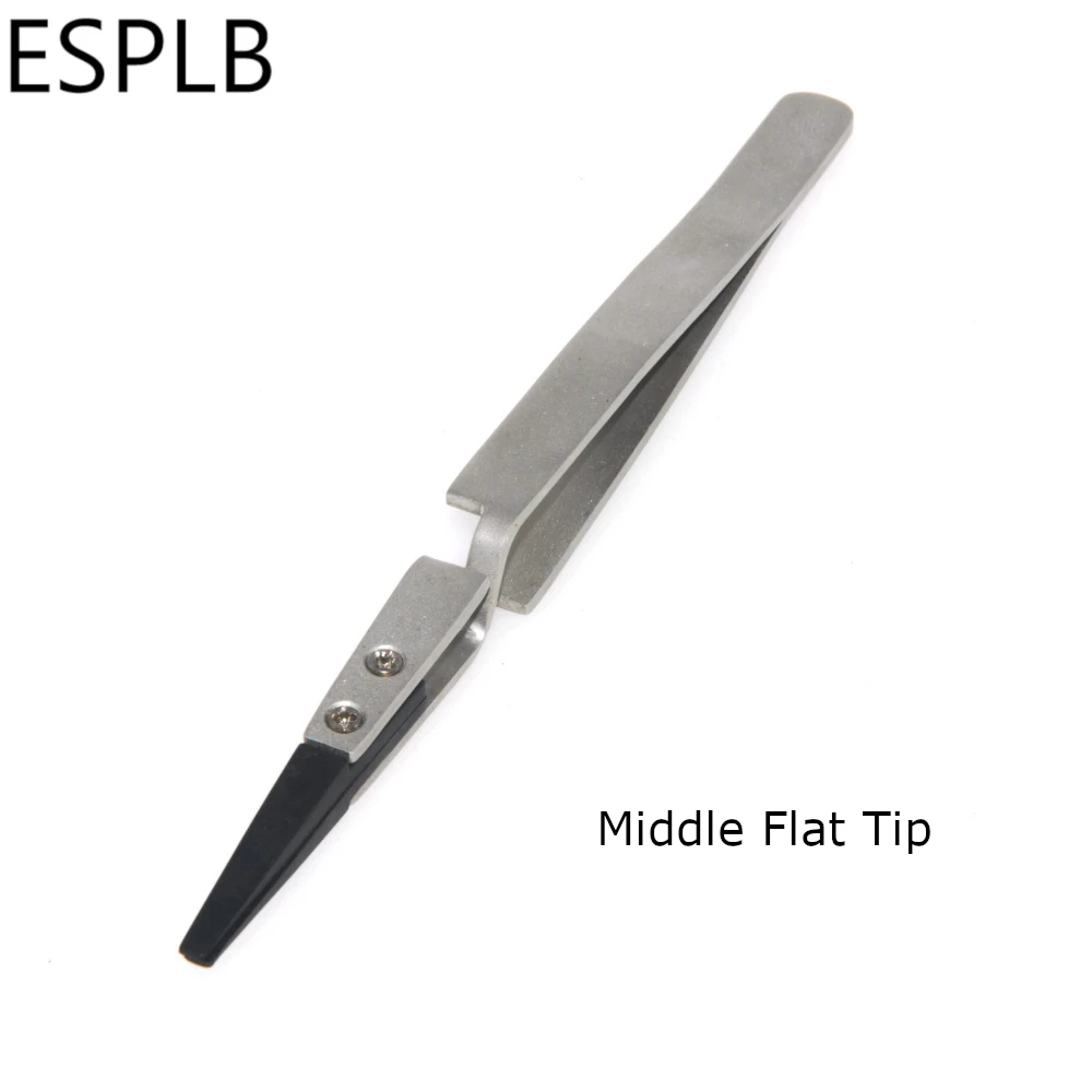 Flat/Straight/Curved Plastic Tip Reverse Tweezers Stainless Steel Handle Silver-Black Newest Tweezers