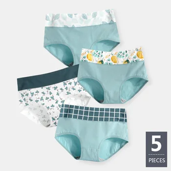 

LANGSHA 5Pcs/lot Women Panties Cotton Underwear High Waist Girls Breathable Seamless Soft Briefs Ladies Cute Print Sexy Lingerie