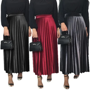 

Fashion Women Autumn Winter Velvet Pleated Skirt Elastic High Waist Female Bottoms Muslim Women Ankle Length Ladies Long Skirts