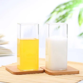 

Factory direct sale Set 2 High Borosilicate Glass Cup square milk glass mug Drinkware Glassware for Water juice drinking glasses