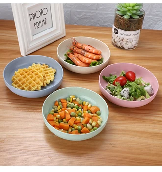 

8Pcs Eco-friendly Food Snack Dish Plate Wheat Straw Lunch Dinner Dessert Fruit Plate Tray Tableware 4 Colors Serving Plates
