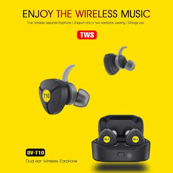 

TWS-T10 stereo wireless bluetooth5.0 earbud handfree sport headset in eardraadloze oordopjes noise cancelling earphone with mic