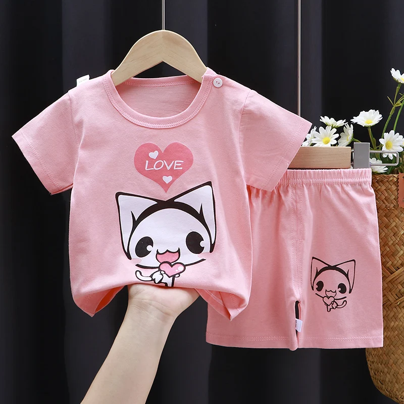 Baby Clothing Set luxury Summer Boy And Girl Pure Cotton Printed Cartoon Short Sleeved Shorts Suit Baby Clothes 2021 Assorted Patterns Styles Outfits baby knitted clothing set