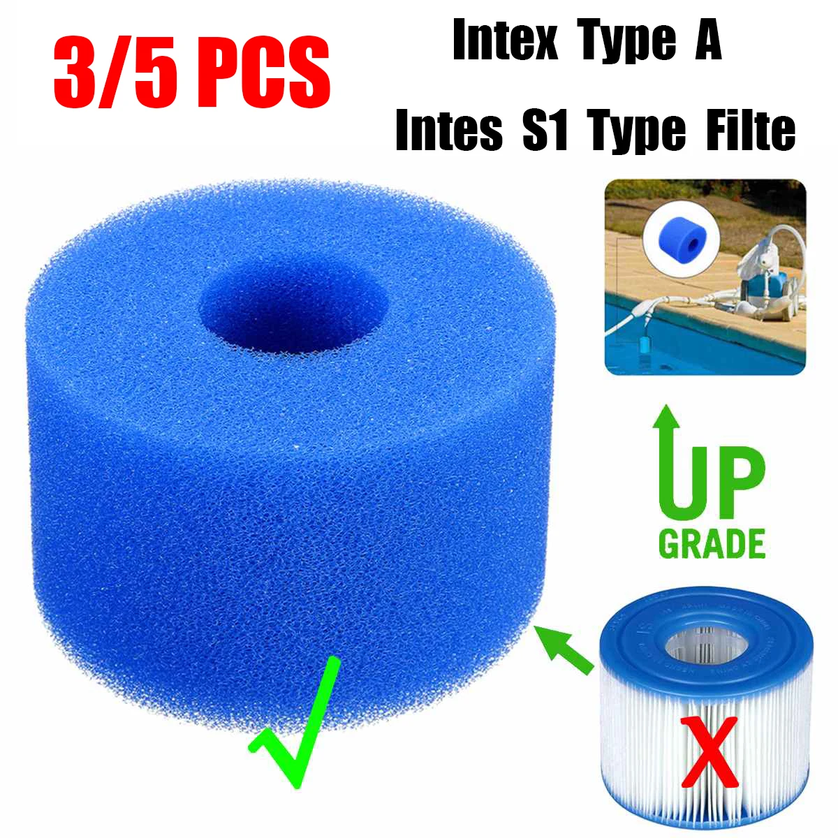 

3/5 Pcs Swimming Pool Foam Filter Sponge Reusable Washable Biofoam Cleaner Pool Foam Filter Intex S1 Type A Swim Pool Accessorie