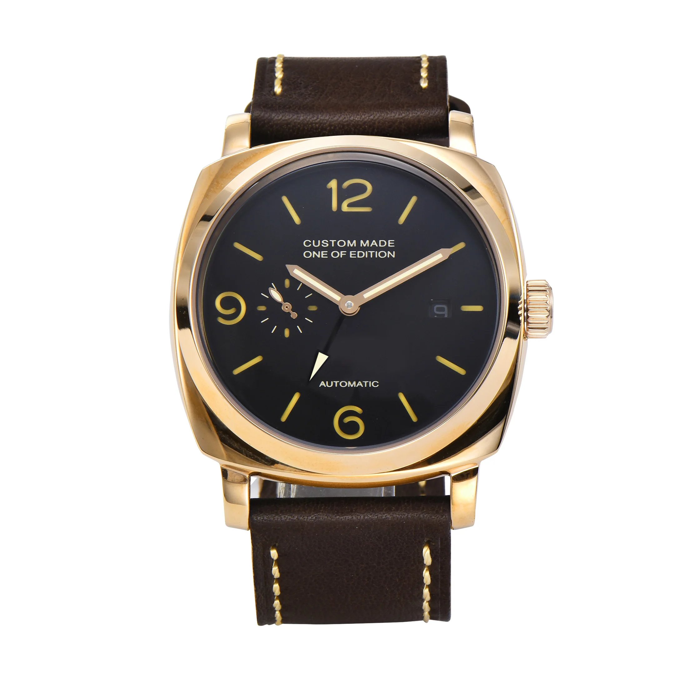 

Automatic String Movement Parnis Fashion Men's GMT Watch Stainless Steel Case Leather Strap Luxury Watch Black Dial Luminous