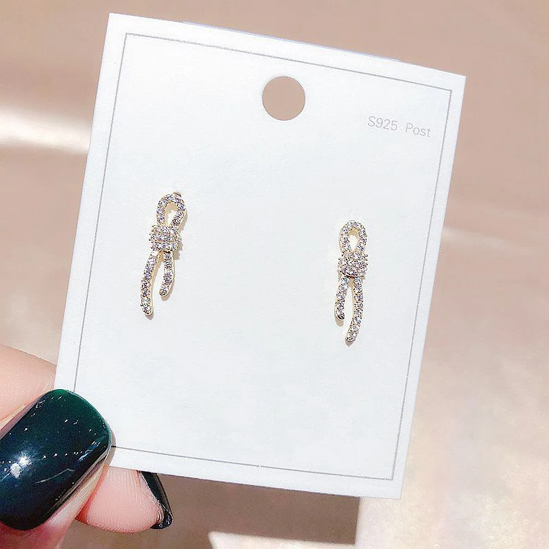 Изысканный микро проложили кубический циркон бантом серьги гвоздики для женщин девочек золотой цвет Цирконий ювелирные изделия
