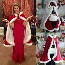 Рождественский костюм для взрослых, для детей, для женщин, с капюшоном, Рождественский плащ, миссис Санта Клаус, бархатный меховой плащ, капа, красный плащ, накидка, вечерние костюмы для косплея