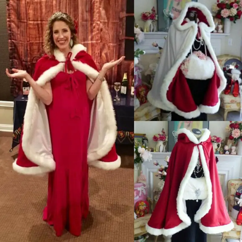 Capa Navideña Con Capucha De Terciopelo Rojo – Disfraz De Papá Noel Para Adultos, Larga 120 Cm, Perfecta Para Fiestas De Cosplay Y Celebraciones