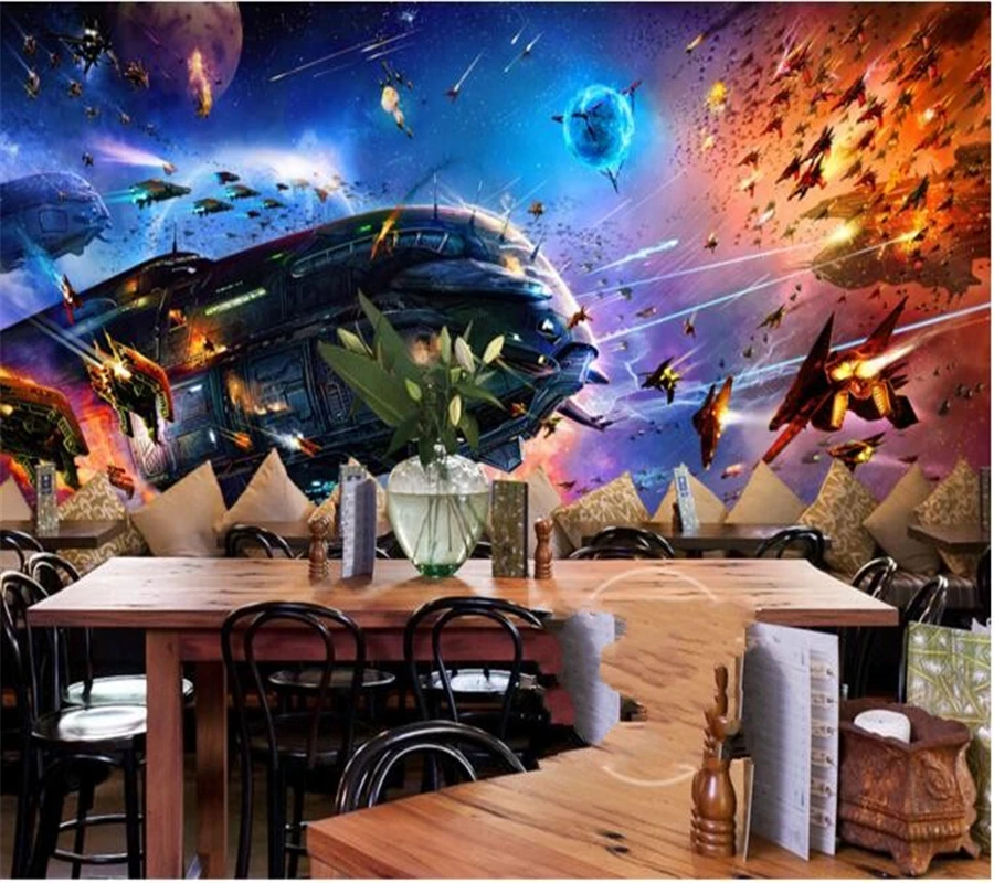 

Custom Large Wallpaper 3D Shocked Space Star Wars Spacecraft Cosmic Science Fiction Mural Living room bedroom Background wall