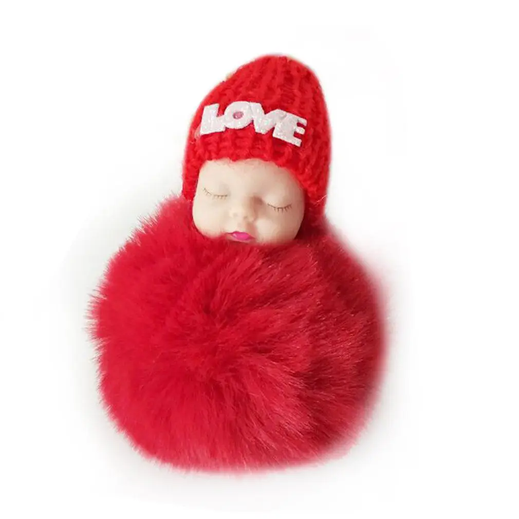 OCDAY Sleeping Baby Doll плюшевый брелок креативный милый маленький мягкий меховой кукольный кулон автомобильный мешок Шарм пушистый шар брелок игрушка для детей - Цвет: Красный