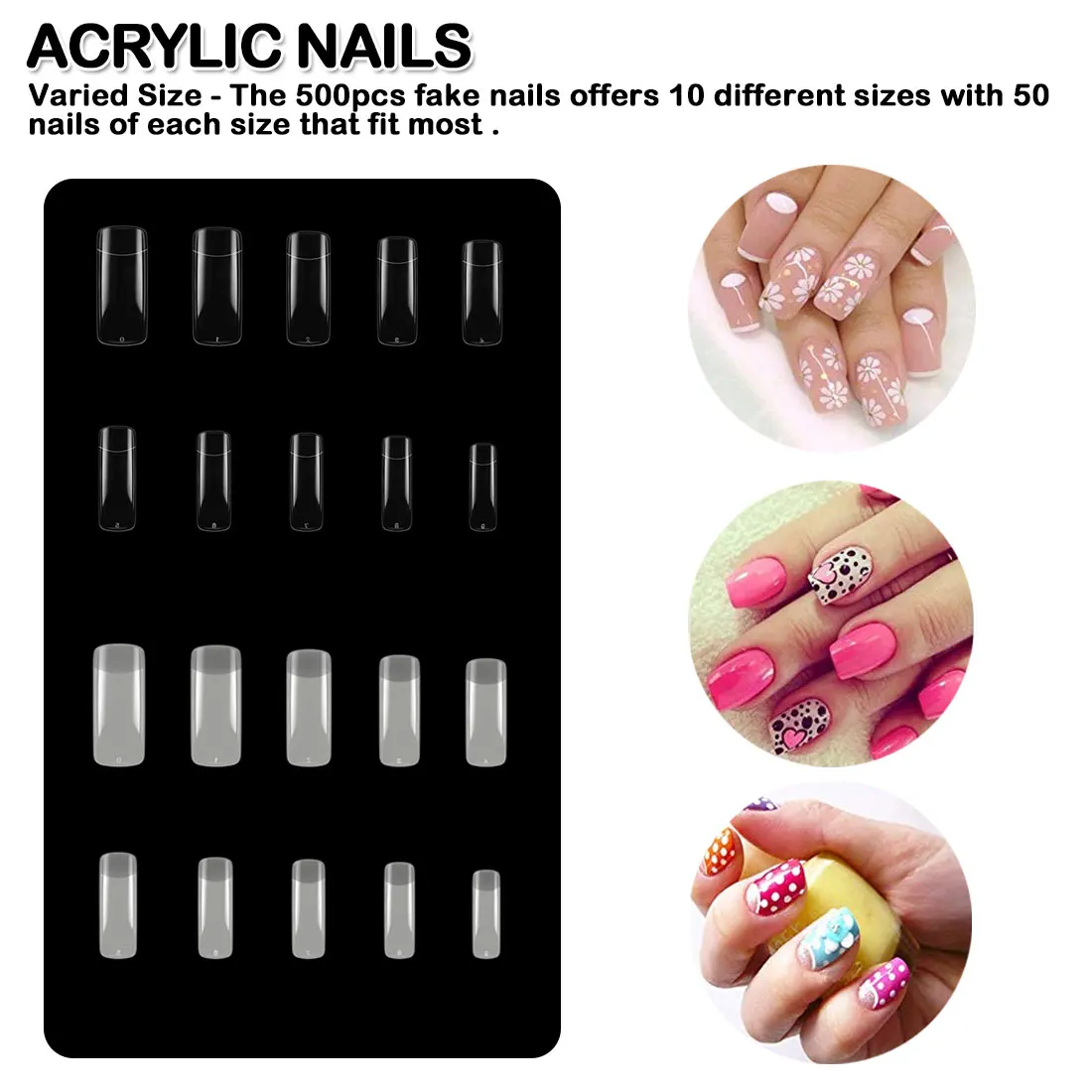 

500PCS Artificial Nail Tips or Full Cover False Nails transparent Fake Nail Tips Nail Art Accessories Diy Decorations