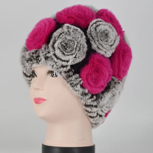 color 12 New Women Rex Rabbit Fur Knitted Hats Lady Winter Hats for Girls Skull Cap Real Fur Knitting Rabbit Skullies Beanies Female Hat - Цвет: color 12