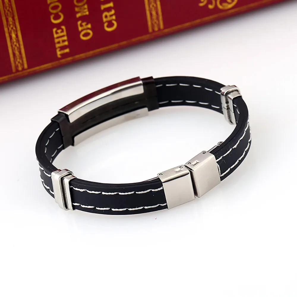 Мужской браслет, мужской браслет, силиконовый браслет из титановой стали, двойной зажим, аксессуары, браслет, BC12