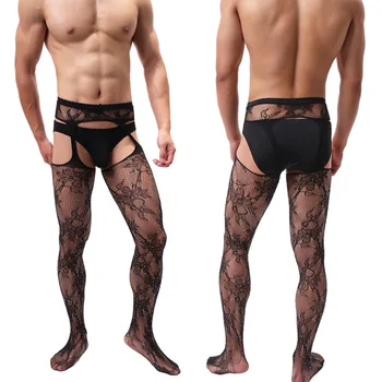 

Men Sexy Silk Stockings Patyhose Transparent Ultra-Thin High Bounce Socks Men's Front and Back Hollow Out Mesh Stockings
