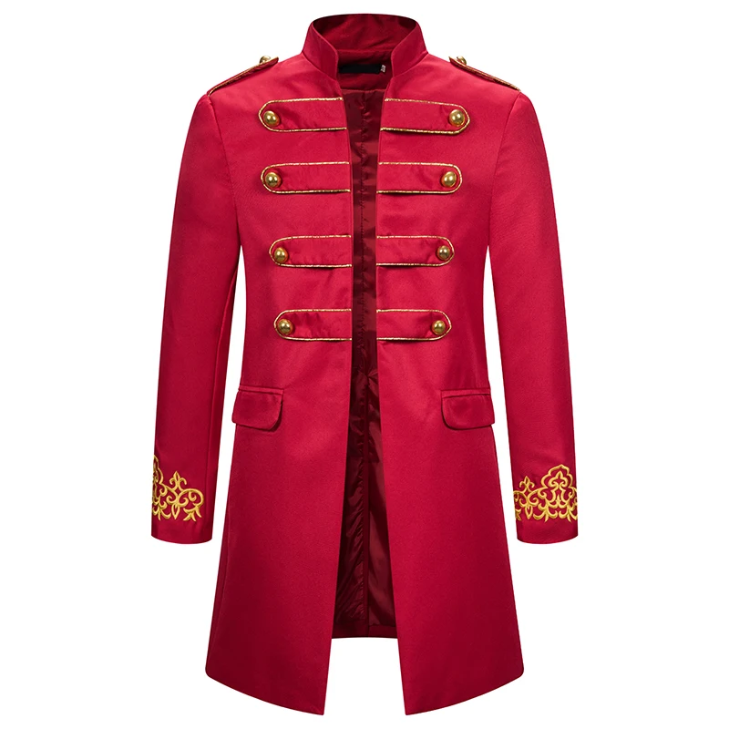 Мужской плащ, куртка в стиле стимпанк, средневековый костюм, Мужская Готическая куртка с длинным рукавом, винтажное Мужское пальто со стоячим воротником, одежда - Цвет: Красный