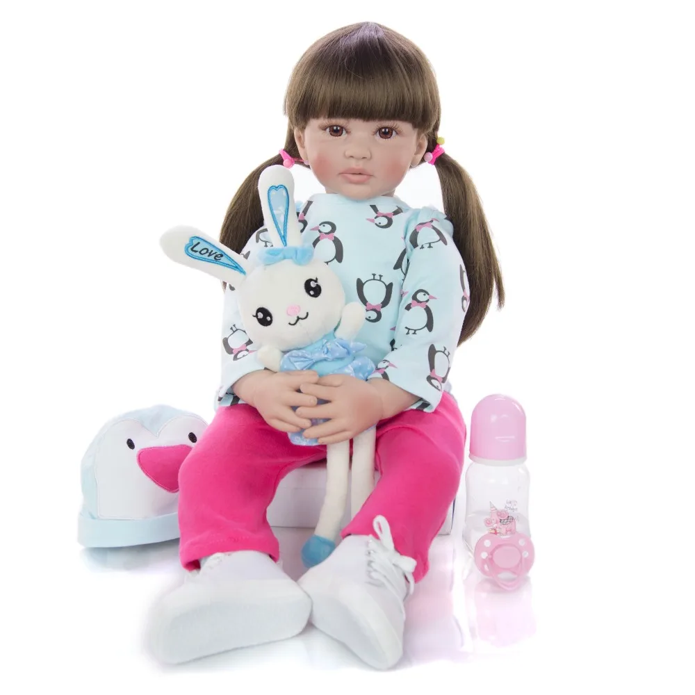 

Big size 60CM reborn toddler silicone reborn dolls girl bebe reborn dolls children gift bonecas brinquedos with rabbit plush